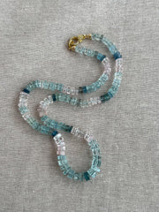 Morganite Aquamarine Gemstone Necklace: Hand Knotted Boho Jewelry, March Birthstone