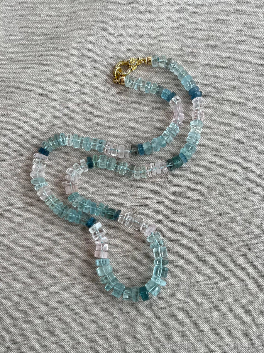 Morganite Aquamarine Gemstone Necklace: Hand Knotted Boho Jewelry, March Birthstone