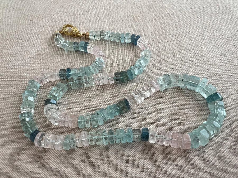Morganite Aquamarine Gemstone Necklace: Hand Knotted Boho Jewelry, March Birthstone