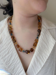 Whiskey Quartz Necklace: London Blue Topaz Accents, Hand Knotted Gemstone Necklace