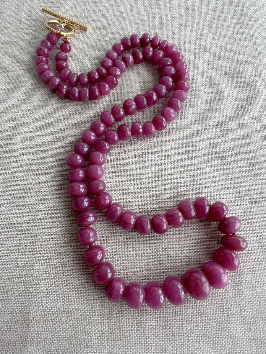 Ruby Roundel Necklace: Hand Knotted Gemstones, 14k Gold Filled Clasp