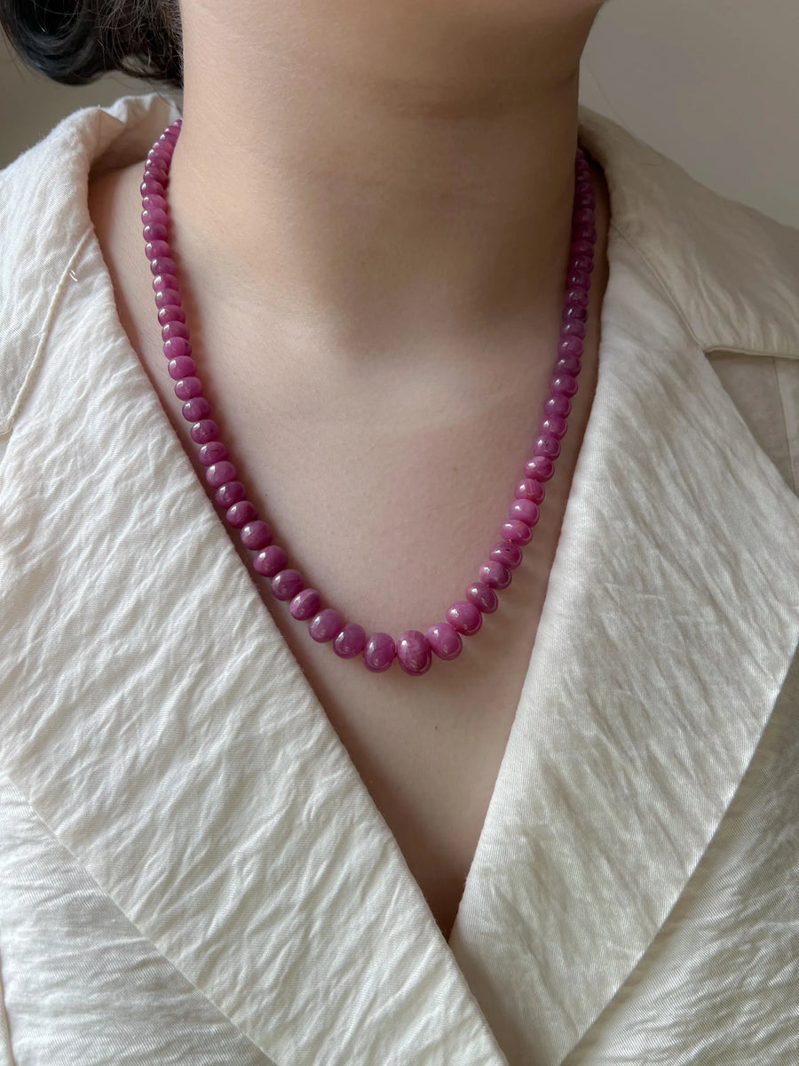 Ruby Roundel Necklace: Hand Knotted Gemstones, 14k Gold Filled Clasp
