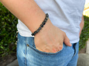 Matte Black Hematite Men's Bracelet: Unisex Gemstone Stretch Jewelry