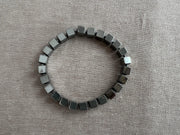 Silver Hematite Cube Bracelet: Unisex Boho Jewelry