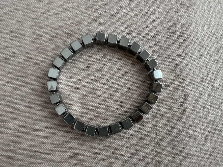 Silver Hematite Cube Bracelet: Unisex Boho Jewelry