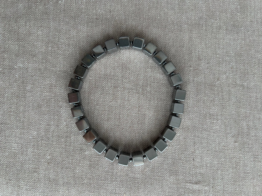 Silver Hematite Cube Bracelet: Unisex Boho Jewelry