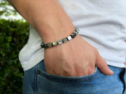 Silver Hematite Cube Bracelet: Unisex Boho Jewelry