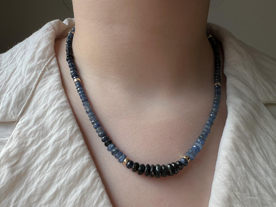 Sapphire Necklace: 14k Gold Accents,  Boho Gemstone Jewelry