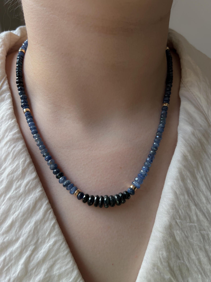 Sapphire Necklace: 14k Gold Accents,  Boho Gemstone Jewelry