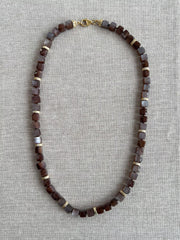 Chocolate Moonstone Cube Necklace: 14k Gold Filled, Hand Knotted Gemstones
