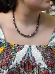 Chocolate Moonstone Cube Necklace: 14k Gold Filled, Hand Knotted Gemstones