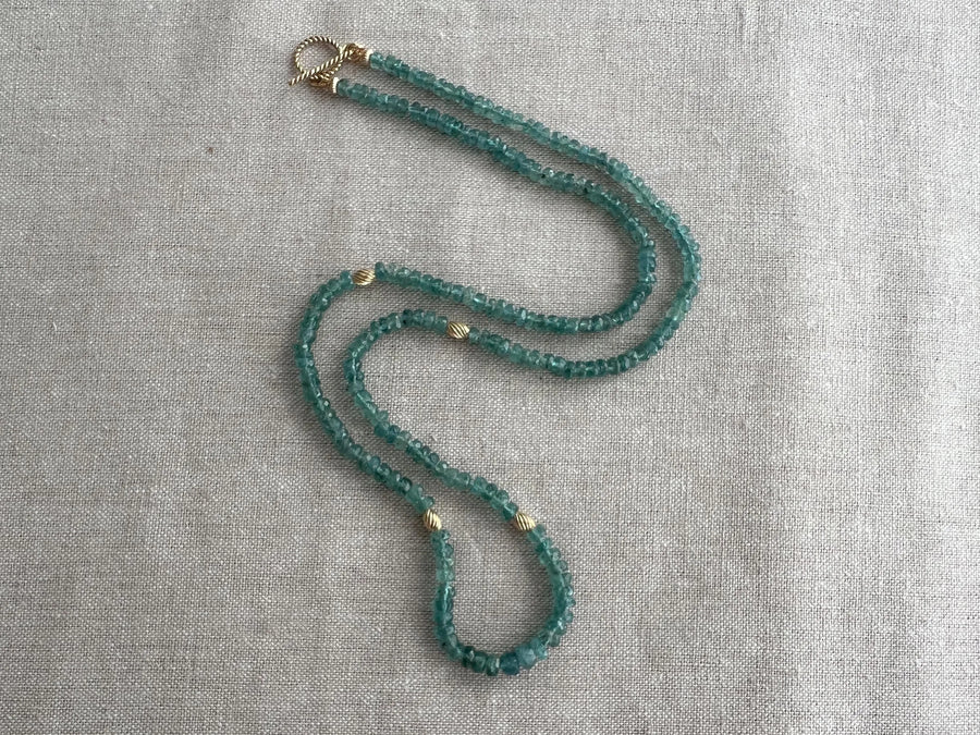 Blue Tourmaline Necklace: 14k Gold Accents, Hand Knotted Gemstones