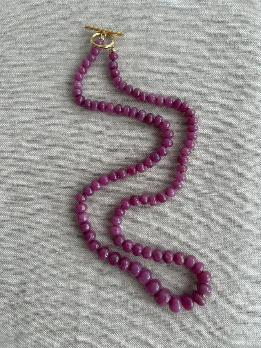 Ruby Roundel Necklace: Hand Knotted Gemstones, 14k Gold Filled Clasp