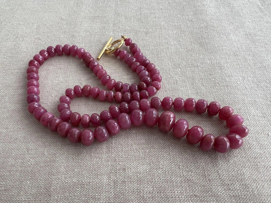 Ruby Roundel Necklace: Hand Knotted Gemstones, 14k Gold Filled Clasp
