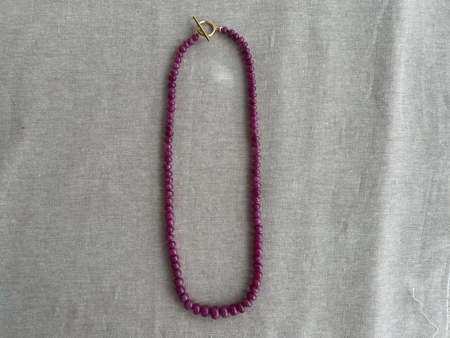 Ruby Roundel Necklace: Hand Knotted Gemstones, 14k Gold Filled Clasp