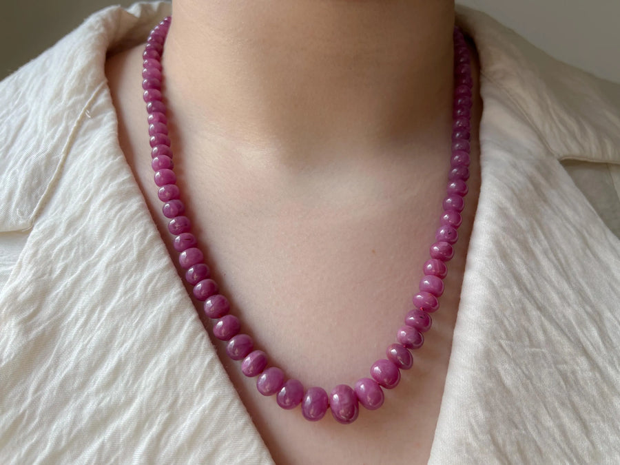 Ruby Roundel Necklace: Hand Knotted Gemstones, 14k Gold Filled Clasp