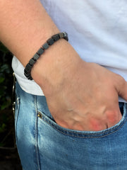 Matte Black Hematite Men's Bracelet: Unisex Gemstone Stretch Jewelry