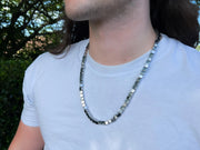Men's Hematite Cube Necklace: Oxidized Sterling Silver Clasp