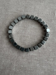 Silver Hematite Cube Bracelet: Unisex Boho Jewelry