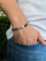 Silver Hematite Cube Bracelet: Unisex Boho Jewelry