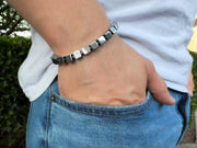 Silver Hematite Cube Bracelet: Unisex Boho Jewelry