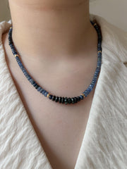 Sapphire Necklace: 14k Gold Accents,  Boho Gemstone Jewelry