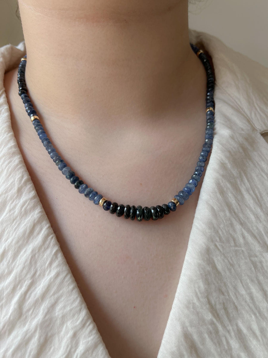 Sapphire Necklace: 14k Gold Accents,  Boho Gemstone Jewelry