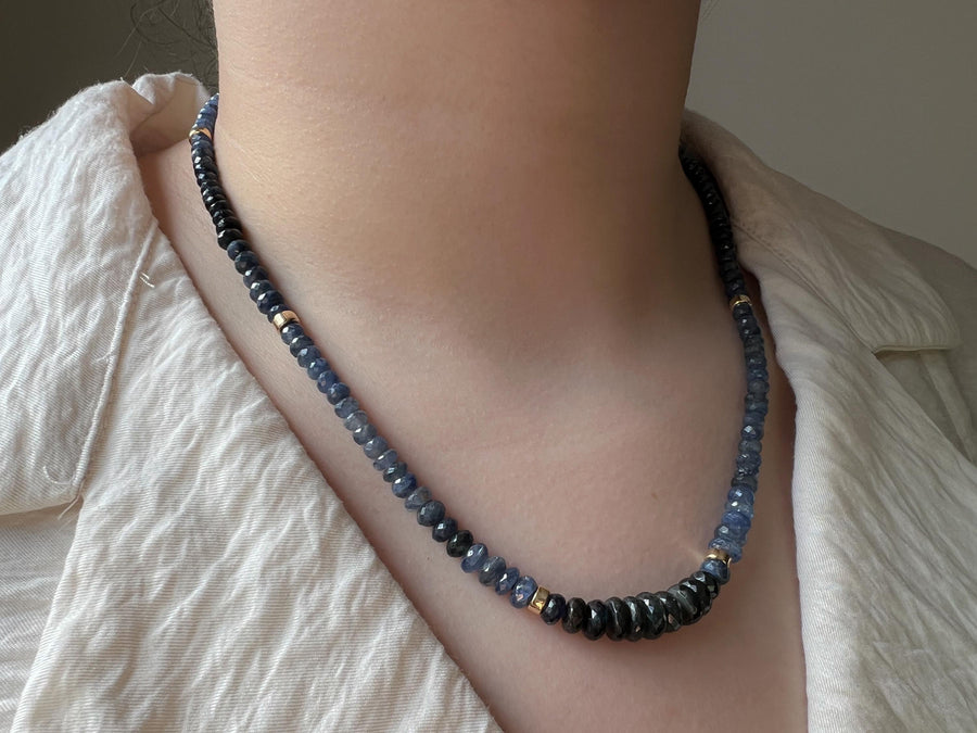 Sapphire Necklace: 14k Gold Accents,  Boho Gemstone Jewelry
