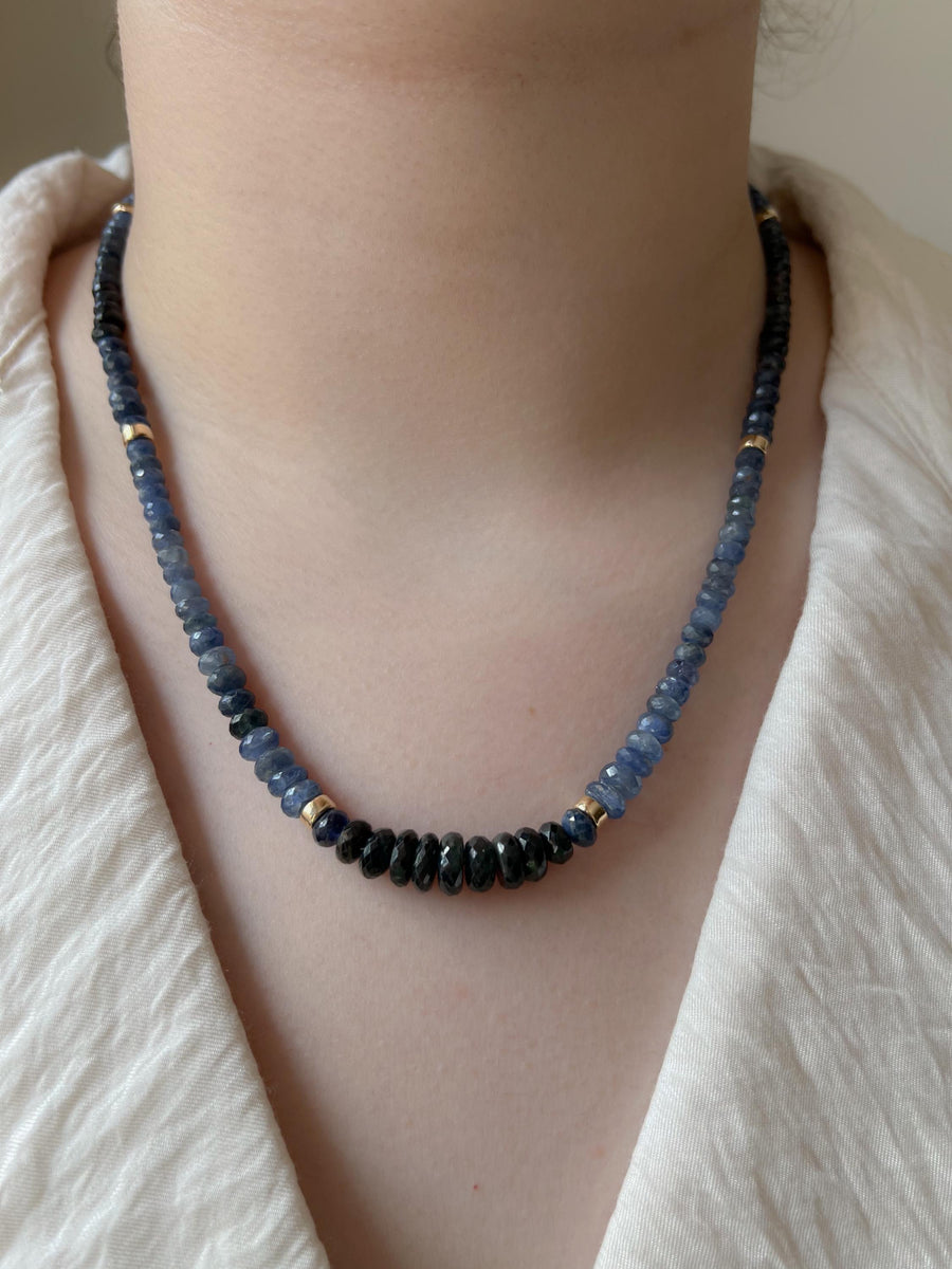 Sapphire Necklace: 14k Gold Accents,  Boho Gemstone Jewelry