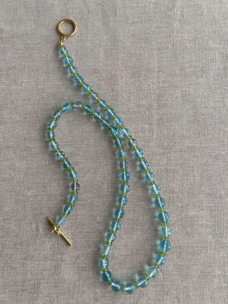 Sky Blue Topaz and Peridot Gemstone Necklace: 14k Gold Filled Gemstone Boho Jewelry