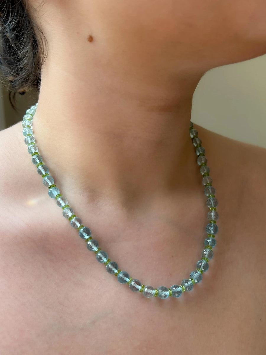 Sky Blue Topaz and Peridot Gemstone Necklace: 14k Gold Filled Gemstone Boho Jewelry