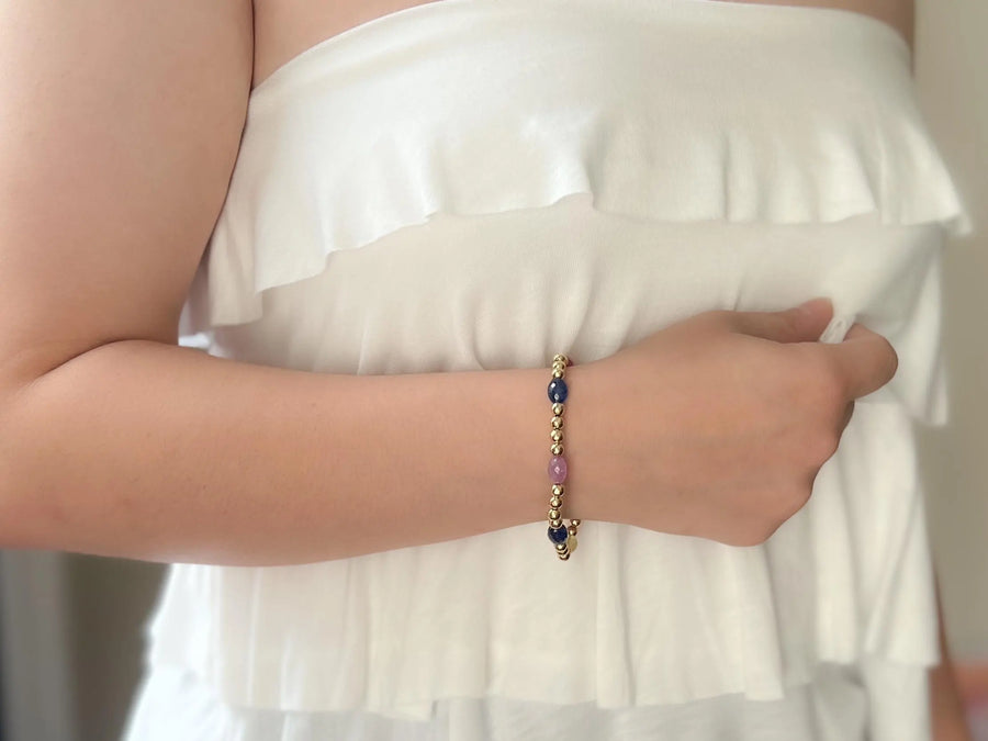 Sapphire & Gold Bead Bracelet: 14K Gold Filled, September Birthstone
