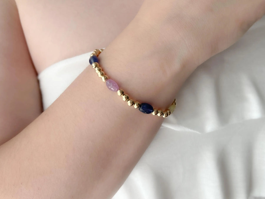 Sapphire & Gold Bead Bracelet: 14K Gold Filled, September Birthstone