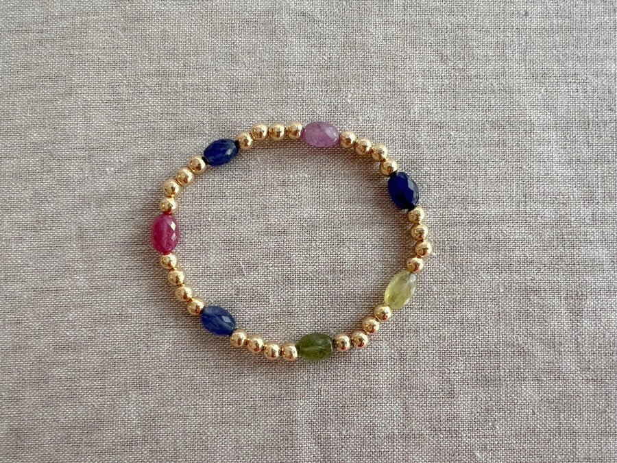 Sapphire & Gold Bead Bracelet: 14K Gold Filled, September Birthstone