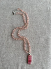 Peach Morganite Necklace: Rhodochrosite Pendant, Hand Knotted Gemstones