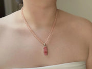 Peach Morganite Necklace: Rhodochrosite Pendant, Hand Knotted Gemstones
