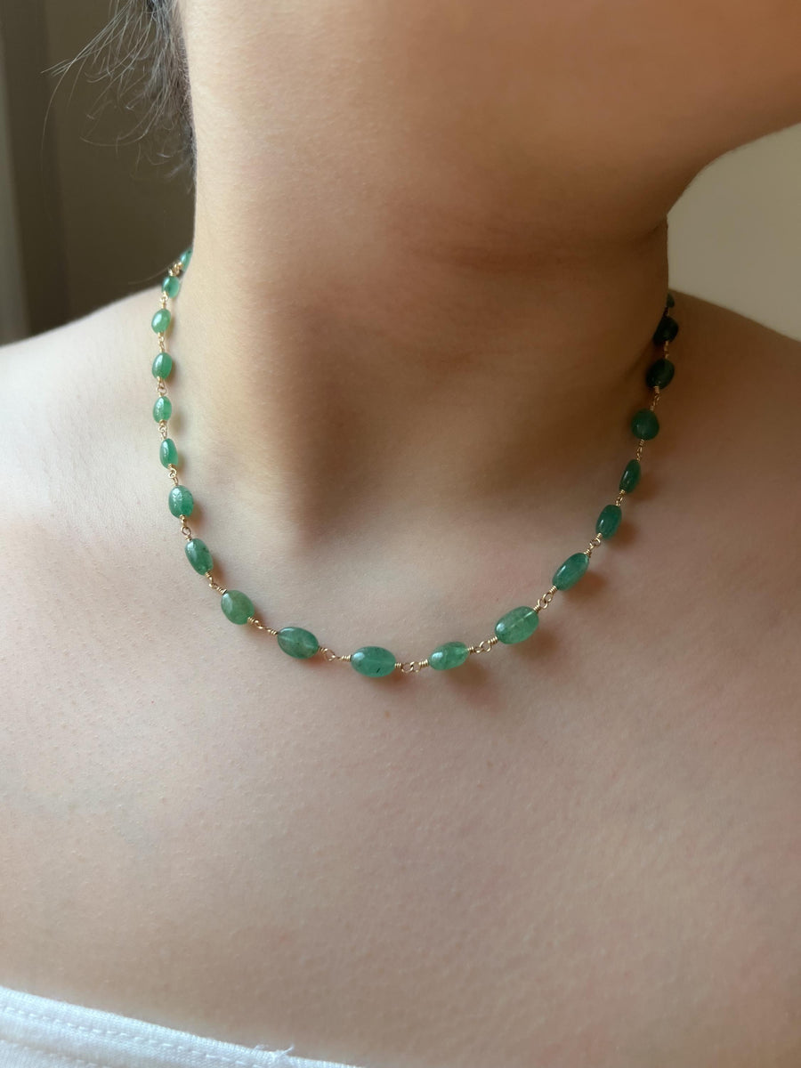 Emerald Ovals Necklace: 14k Gold Filled, May Birthstone, Layering Jewelry