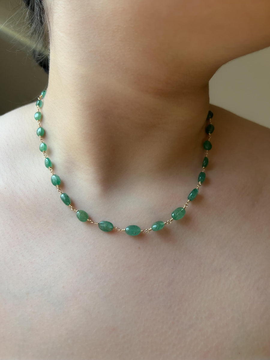 Emerald Ovals Necklace: 14k Gold Filled, May Birthstone, Layering Jewelry