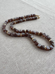Chocolate Moonstone Cube Necklace: 14k Gold Filled, Hand Knotted Gemstones