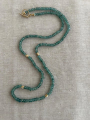 Blue Tourmaline Necklace: 14k Gold Accents, Hand Knotted Gemstones