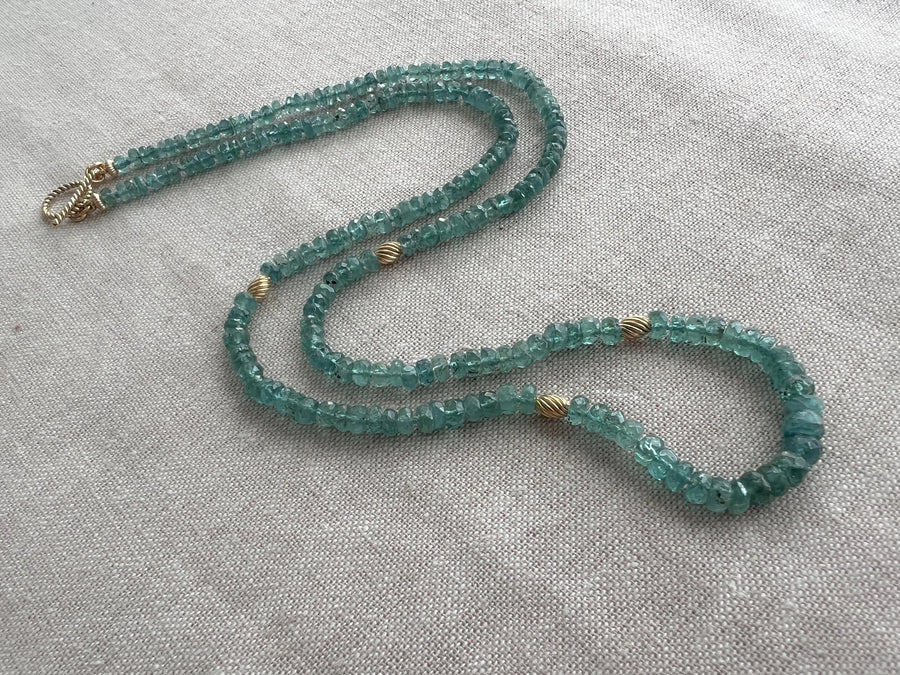 Blue Tourmaline Necklace: 14k Gold Accents, Hand Knotted Gemstones