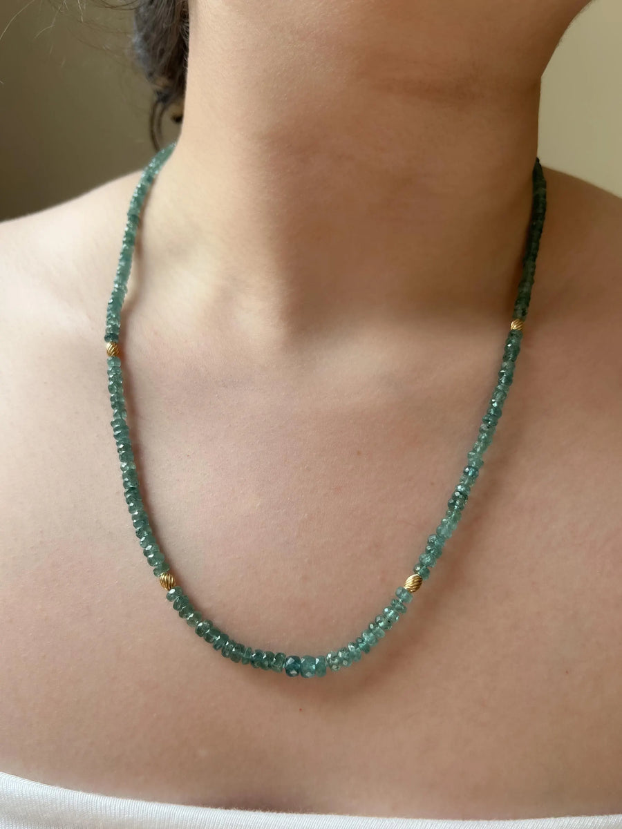 Blue Tourmaline Necklace: 14k Gold Accents, Hand Knotted Gemstones