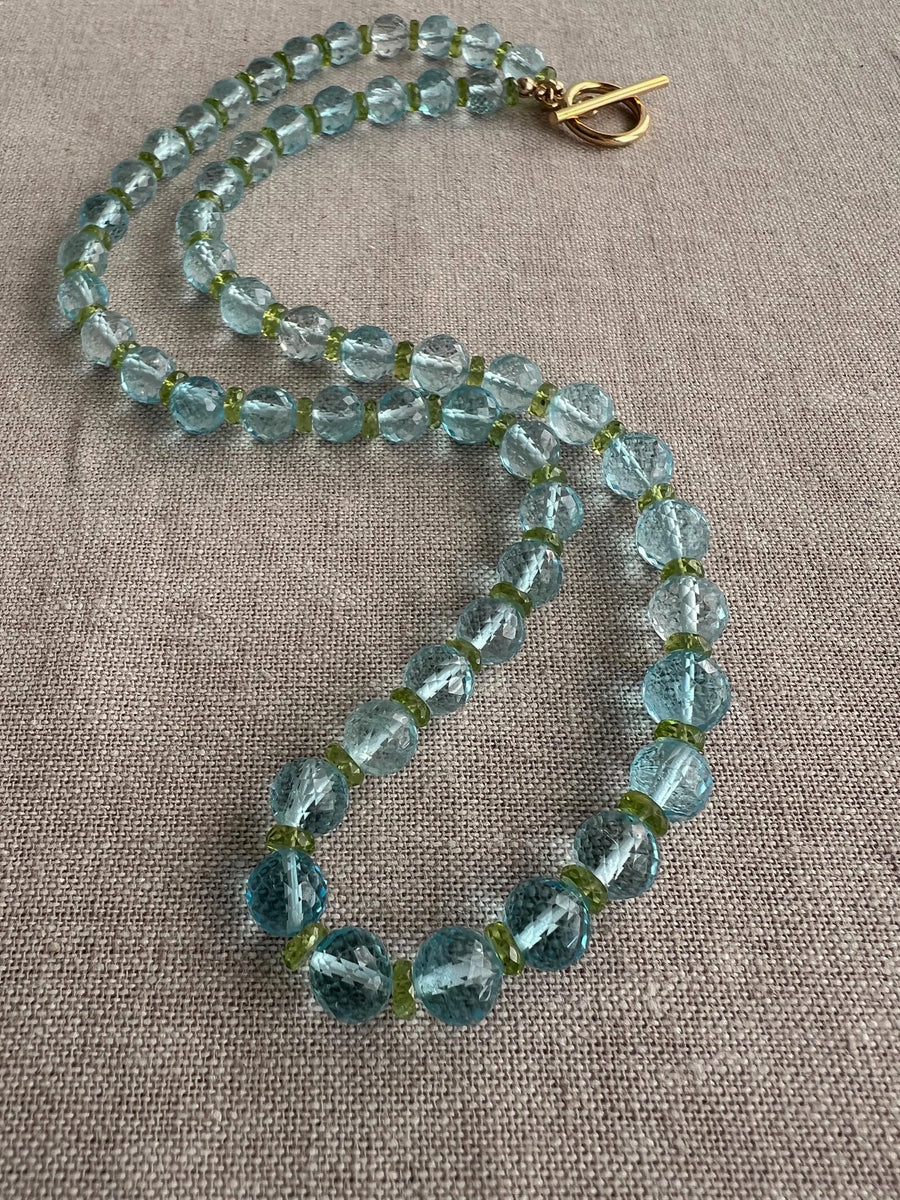 Sky Blue Topaz and Peridot Gemstone Necklace: 14k Gold Filled Gemstone Boho Jewelry