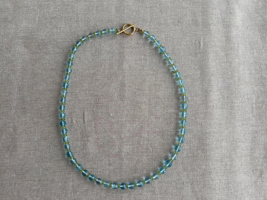 Sky Blue Topaz and Peridot Gemstone Necklace: 14k Gold Filled Gemstone Boho Jewelry