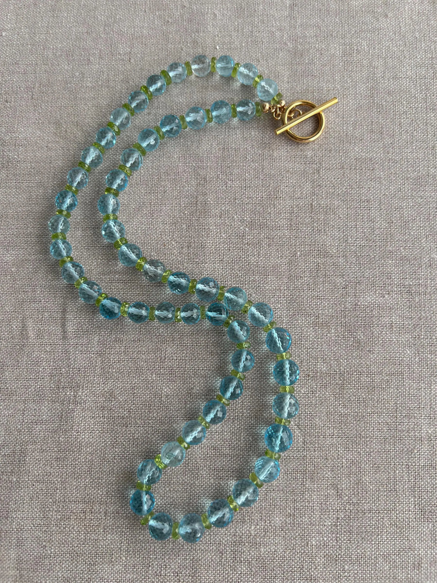 Sky Blue Topaz and Peridot Gemstone Necklace: 14k Gold Filled Gemstone Boho Jewelry