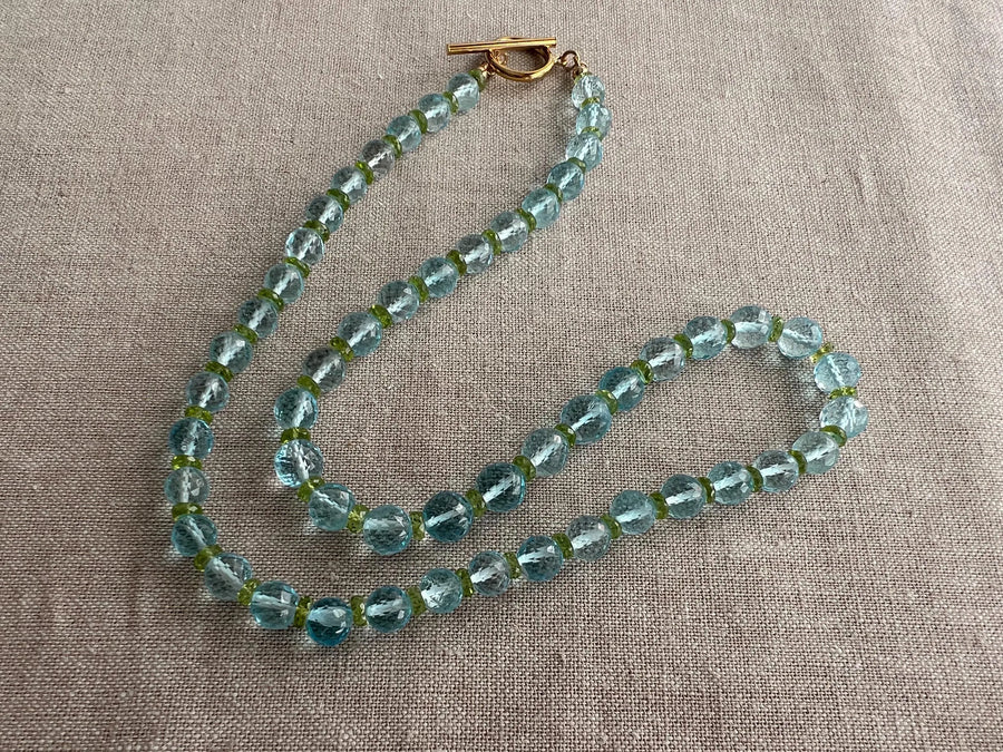 Sky Blue Topaz and Peridot Gemstone Necklace: 14k Gold Filled Gemstone Boho Jewelry