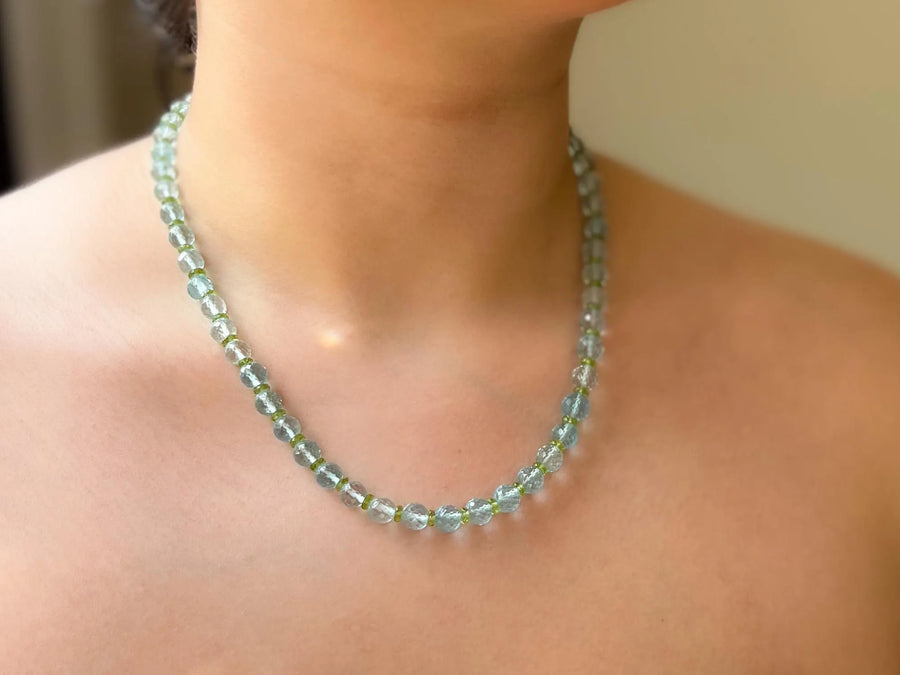 Sky Blue Topaz and Peridot Gemstone Necklace: 14k Gold Filled Gemstone Boho Jewelry
