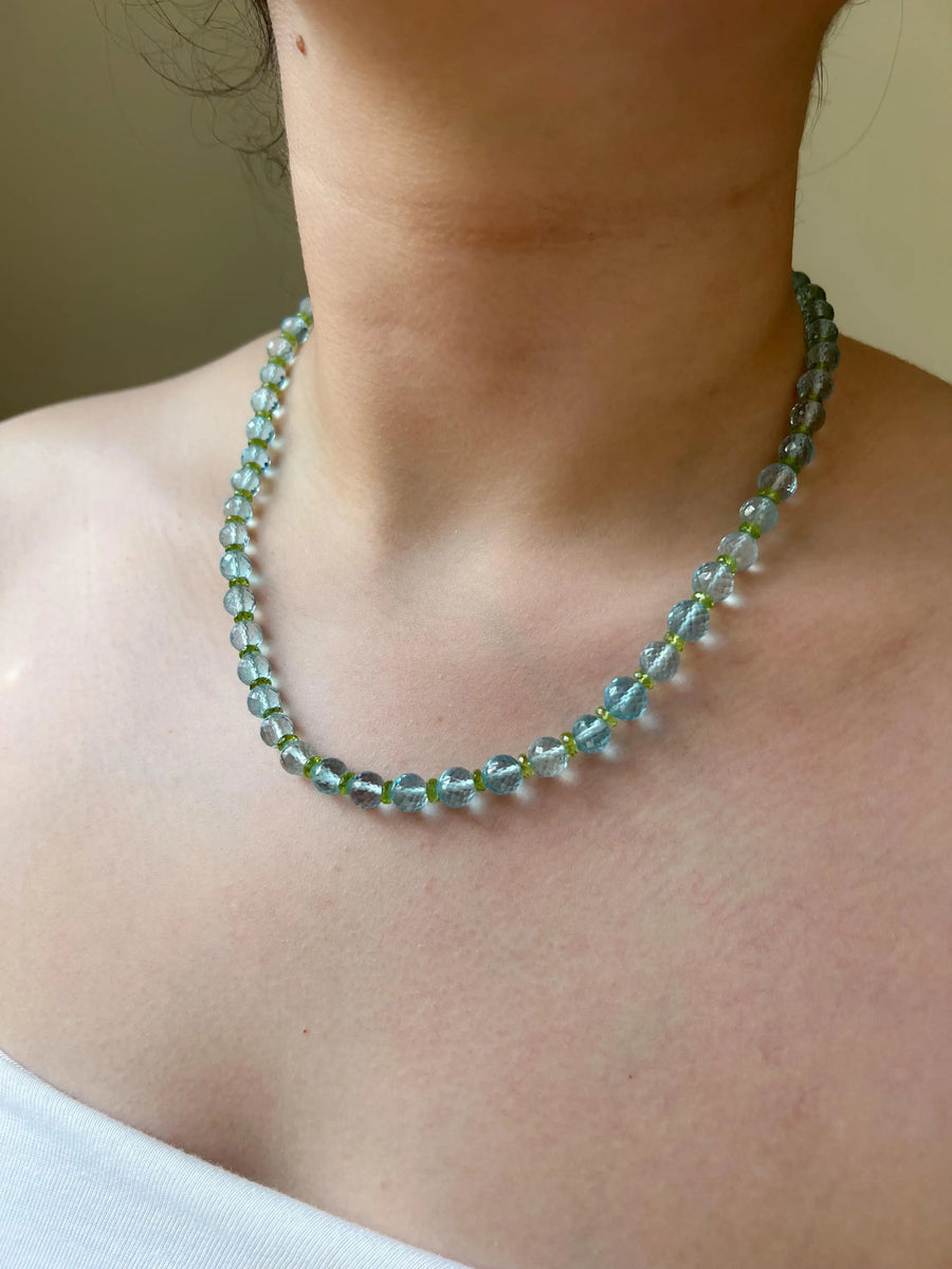 Sky Blue Topaz and Peridot Gemstone Necklace: 14k Gold Filled Gemstone Boho Jewelry