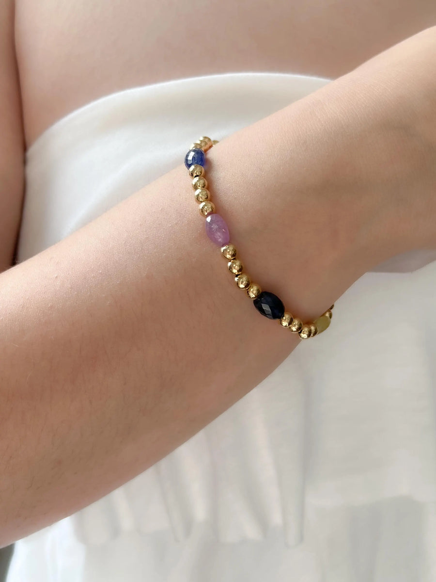 Sapphire & Gold Bead Bracelet: 14K Gold Filled, September Birthstone