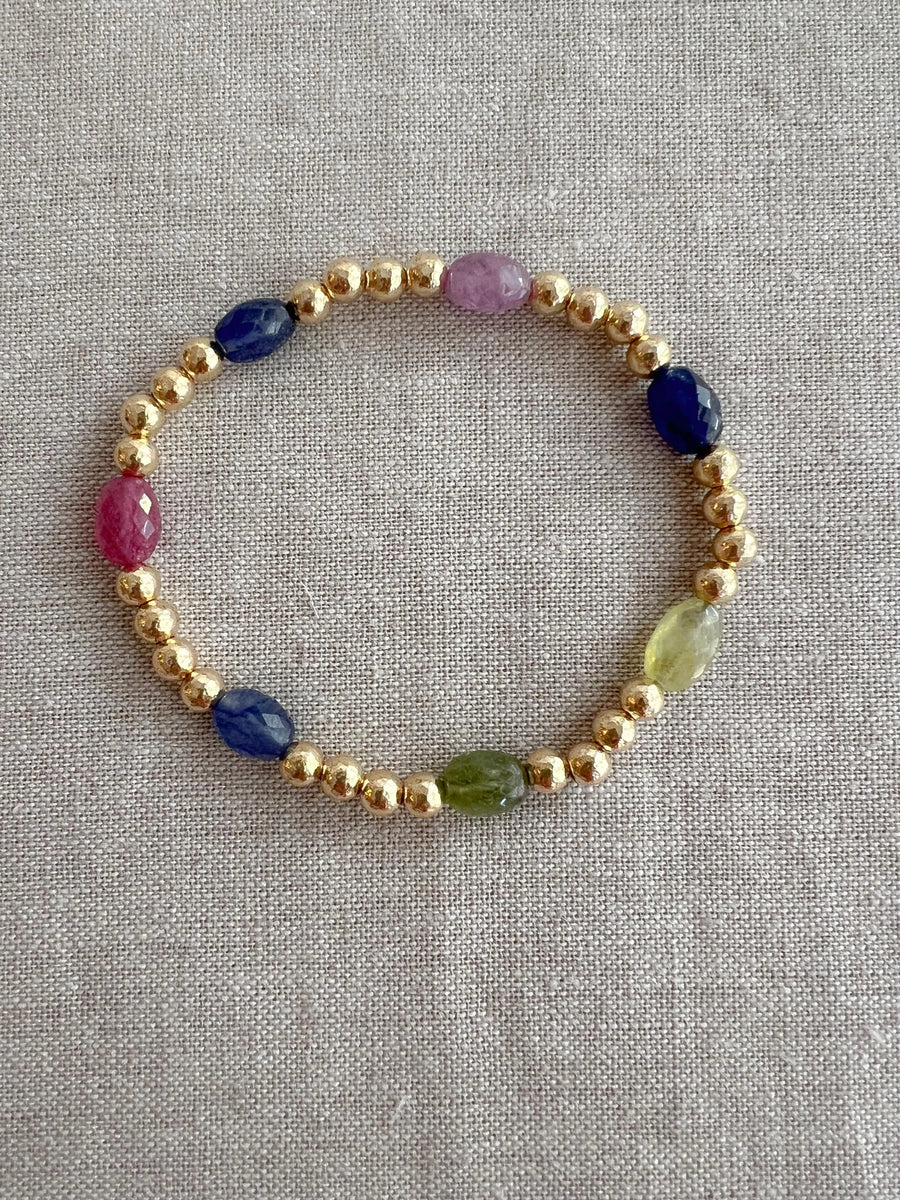 Sapphire & Gold Bead Bracelet: 14K Gold Filled, September Birthstone